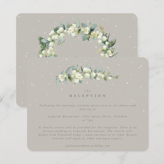 Greige Snowberry+Eucalyptus Wedding Reception Enclosure Card (Front/Back)