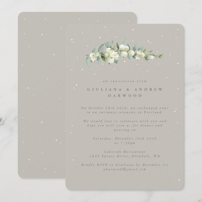 Greige Snowberry+Eucalyptus Wedding Reception Invitation (Front/Back)