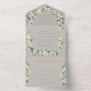 Greige Snowberry+Eucalyptus Wedding Reception Only All In One Invitation