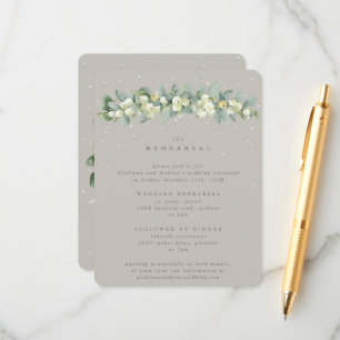 Greige Snowberry+Eucalyptus Wedding Rehearsal Enclosure Card