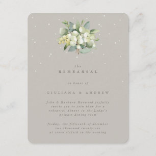 Greige Snowberry+Eucalyptus Wedding Rehearsal Enclosure Card
