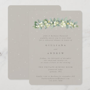 Greige Snowberry+Eucalyptus Wedding Rehearsal Invitation