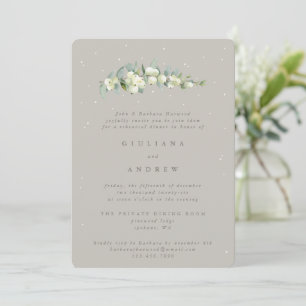 Greige Snowberry+Eucalyptus Wedding Rehearsal Invitation