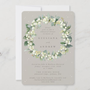 Greige Snowberry+Eucalyptus Wedding Rehearsal Invitation