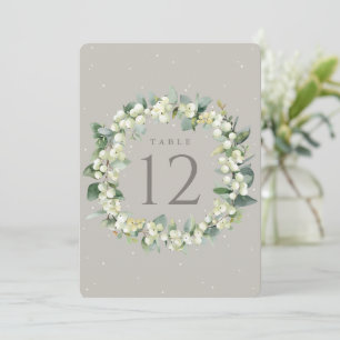 Greige Snowberry+Eucalyptus Wedding Table Number