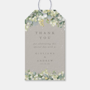 Greige Snowberry+Eucalyptus Wedding Thank You Gift Tags