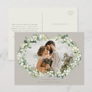 Greige Snowberry+Eucalyptus Wedding Thank You Postcard