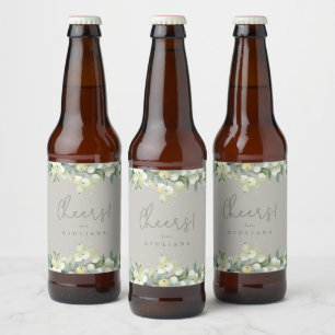 Greige Snowberry+Eucalyptus Winter Bachelorette Beer Bottle Label