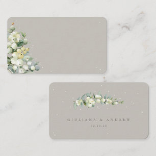 Greige Snowberry+Eucalyptus Winter Wedding Flat Place Card