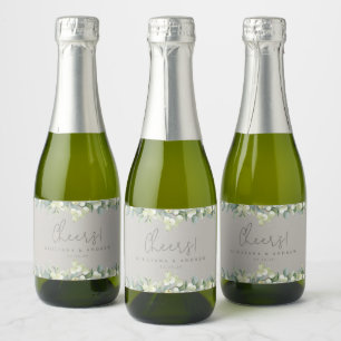 Greige Snowberry+Eucalyptus Winter Wedding Mini Sparkling Wine Label