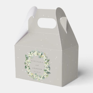 Greige Snowberry+Eucalyptus Wreath Wedding Favor Box