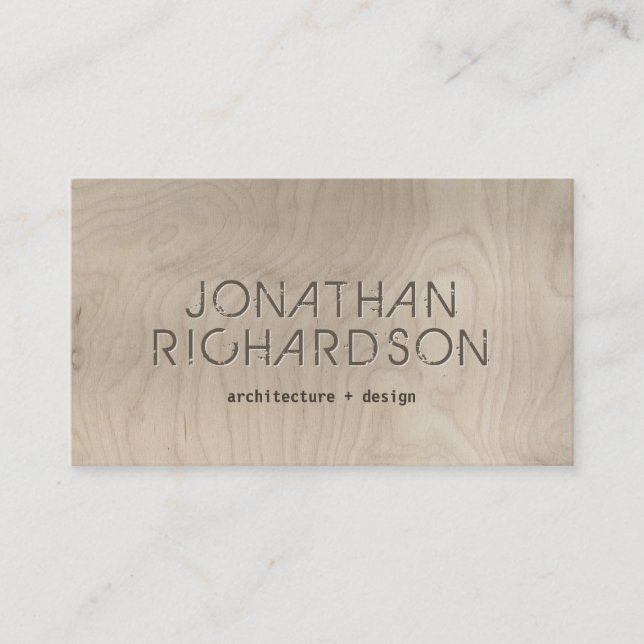GREIGE WOODGRAIN with CARVED ARCHITECTURAL TYPE Business Card (Front)