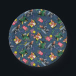 Gremlins™ 80's Retrowave Pattern Paper Plate<br><div class="desc">Bring the party (and the chaos) with this vibrant Gremlins™ all-over pattern design! Featuring fan-favorite characters Gizmo and Stripe in playful poses alongside retro TV screens, popcorn, soda cups, planes, and colorful confetti accents, this artwork captures the mischievous, movie-night energy fans adore. Set against a bold blue background with bright...</div>