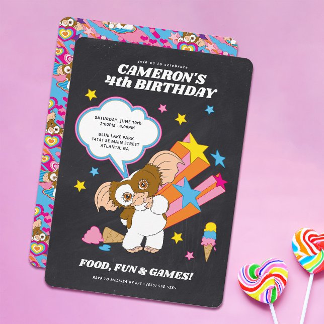 Gremlins | Gizmo Chalkboard Birthday Invitation (invitation on table)