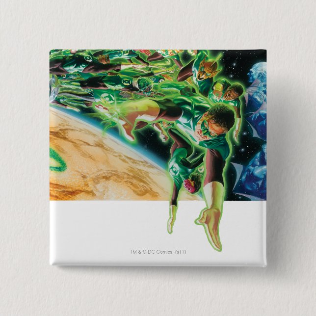 Gren Lanterns Flying in Space 2 Inch Square Button (Front)