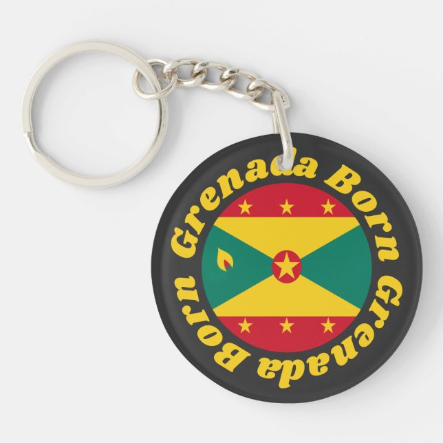 Grenada Born | Grenadian Flag Yellow Typography Keychain (Front)