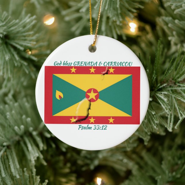 GRENADA & CARRIACOU FLAG MAP Customizable Ceramic Ornament (Tree)