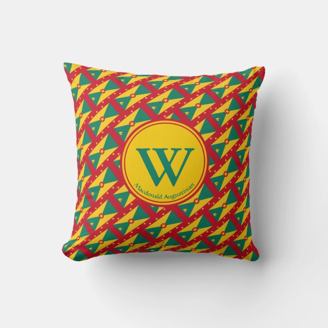 GRENADA Flag Custom Monogram Patriotic Throw Pillow (Front)
