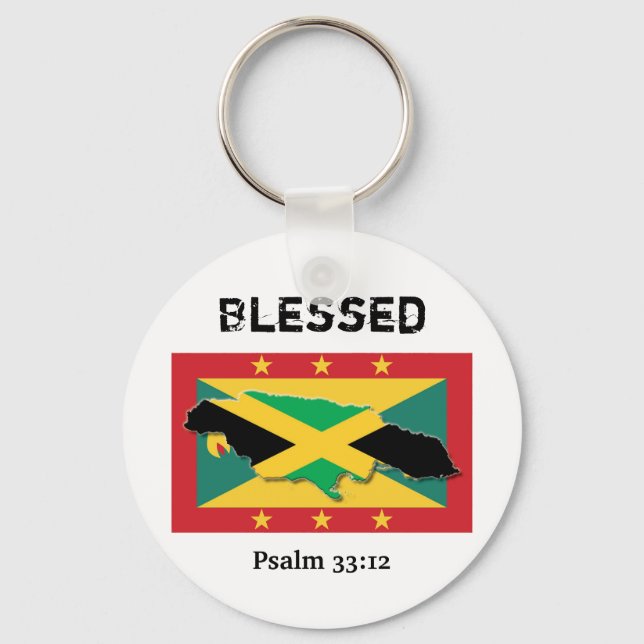 Grenada Flag | Jamaica Map  | BLESSED Customizable Keychain (Front)