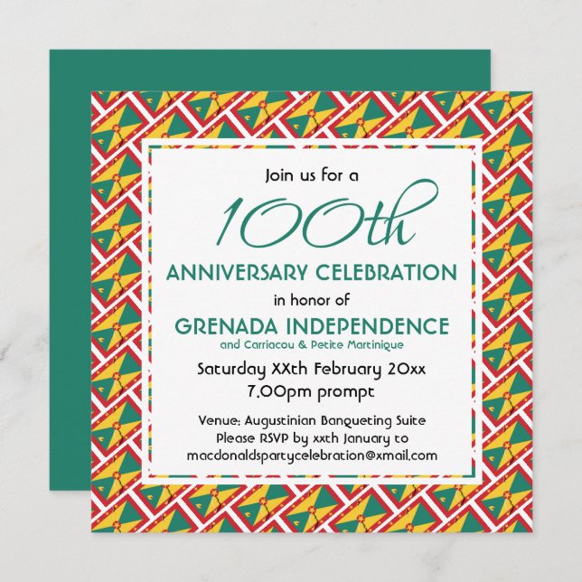GRENADA FLAG MAP Customized Anniversary Event Invitation (Front/Back)