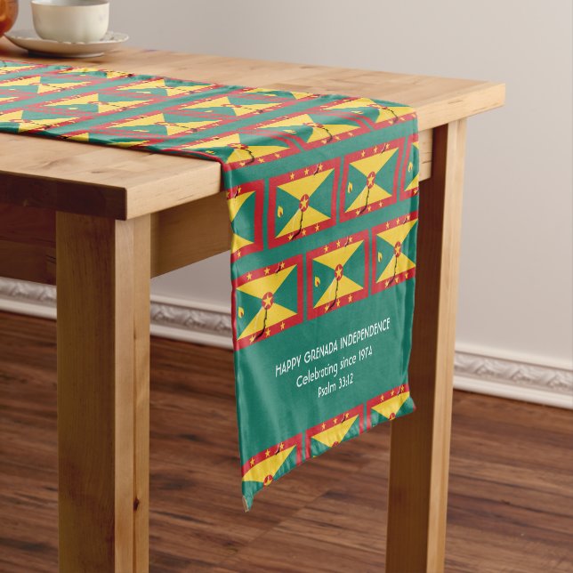 GRENADA Flag Map Customized Scripture GREEN Short Table Runner (In Situ)