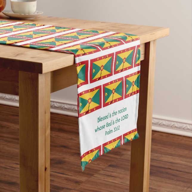 GRENADA Flag Map Customized Scripture Short Table Runner (In Situ)