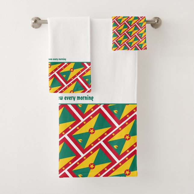 GRENADA FLAG Personalized Scripture WHITE Bath Towel Set (Insitu)