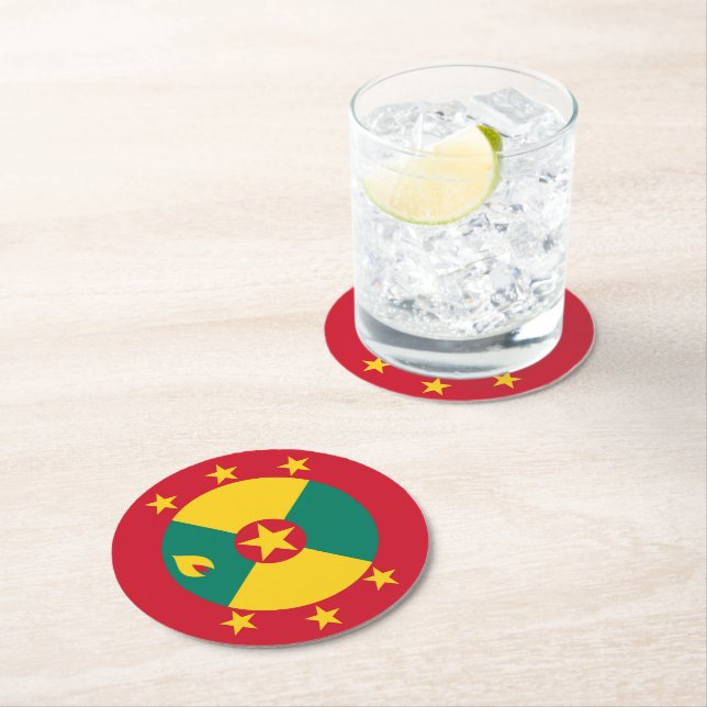 Grenada flag round paper coaster (Insitu)