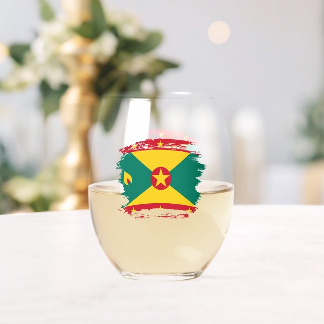Grenada flag stemless wine glass (Insitu (Wedding))