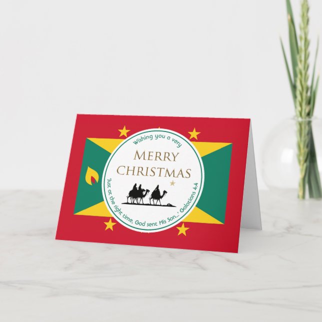 GRENADA FLAG Three Wise Men Scripture Christmas Holiday Card (Front)