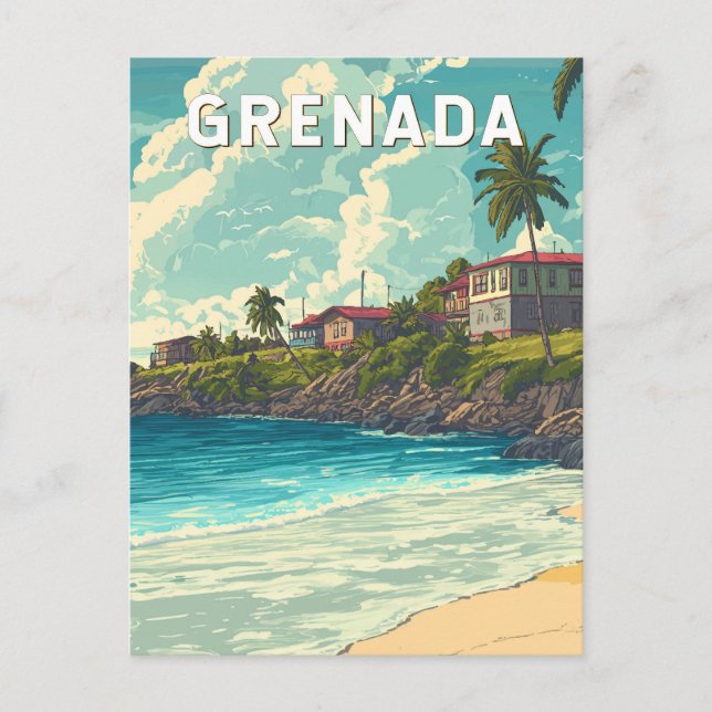 Grenada Illustration Travel Art Vintage Postcard (Front)