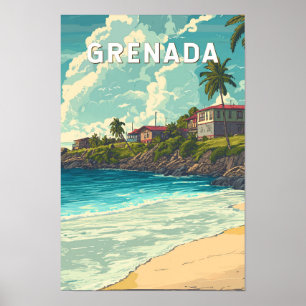 Grenada Illustration Travel Art Vintage Poster