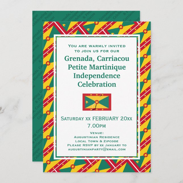 GRENADA INDEPENDENCE CELEBRATION Grenadian Flag Invitation (Front/Back)