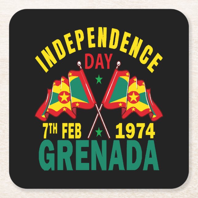 Grenada Independence Day Square Paper Coaster (Front)