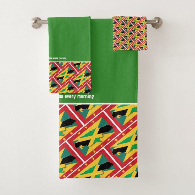 GRENADA JAMAICA FLAG Customized Scripture GREEN Bath Towel Set (Insitu)