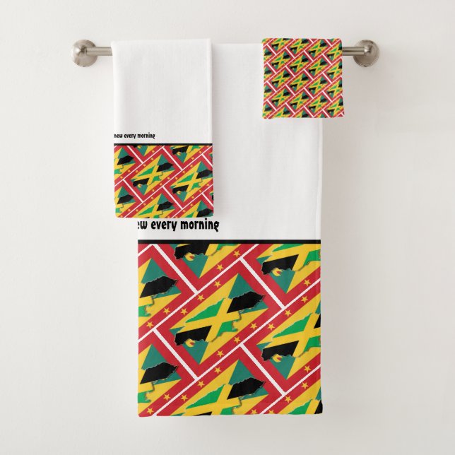 GRENADA JAMAICA FLAG Customized Scripture WHITE Bath Towel Set (Insitu)