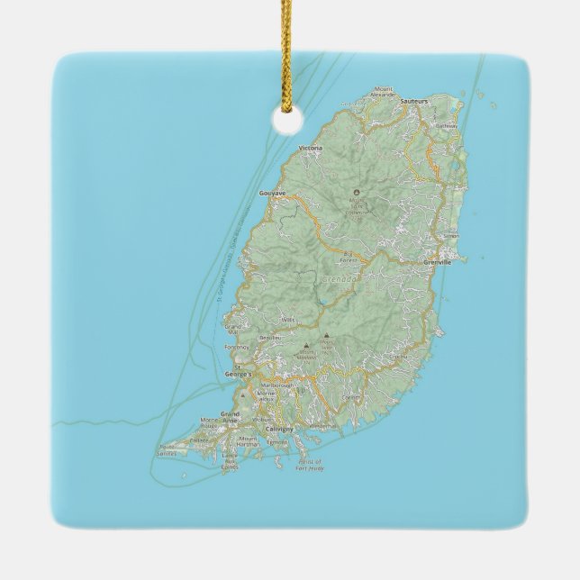 Grenada Map Christmas Ceramic Ornament (Back)