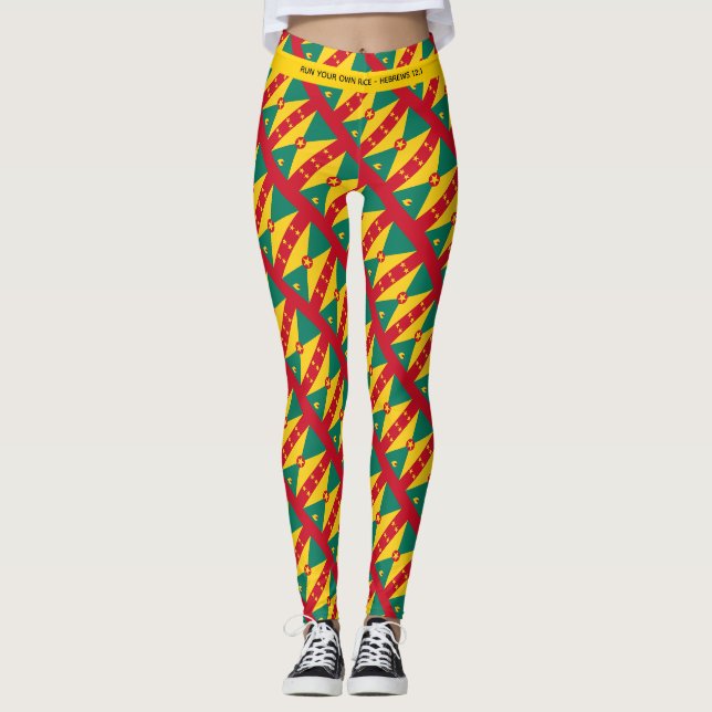 GRENADA Patriotic Scripture RUN YOUR RACE Custom Leggings (Front)