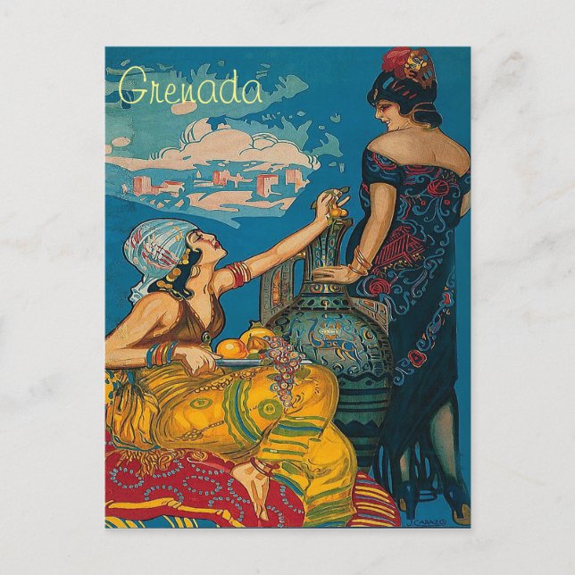 Grenada, Spain, two girls, vintage travel postcard (Front)