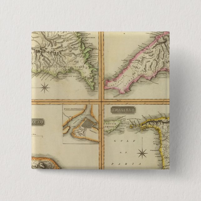 Grenada, Tobago, Trinidad, Curacao 2 Inch Square Button (Front)