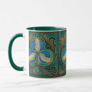 Grenade bleue Faux Majolica Mug d'art Vintage