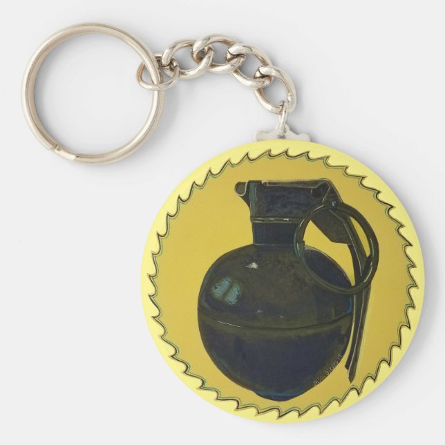 Grenade in Green on Yellow Keychain (Front)