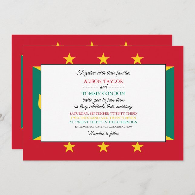Grenadian Flag, Flag of Grenada Wedding Invitation (Front/Back)