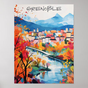 Grenoble France Travel City Painting Aesthetic Poster