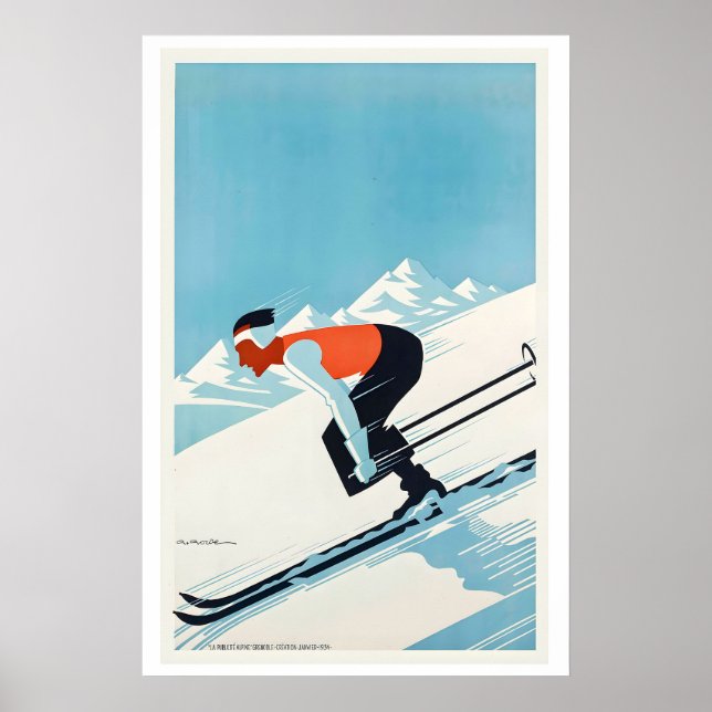 Grenoble France Vintage Ski Poster (Front)