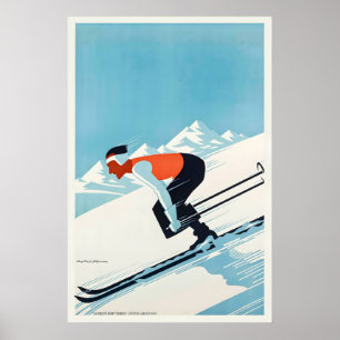Grenoble France Vintage Ski Poster - Framed Print
