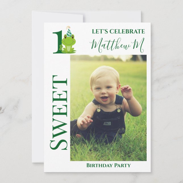 Grenouille 1er anniversaire invitation (Devant)