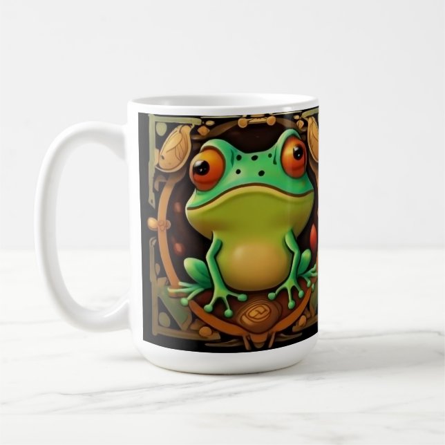 Grenouille Art déco, tasse de café encadrée V2, (Gauche)