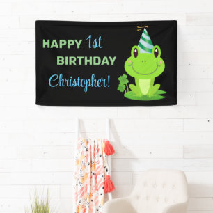 Grenouille Chalkboard Bonne bannière d'anniversair