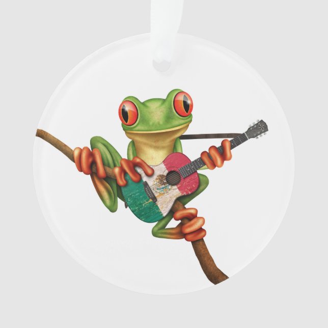 Grenouille d'arbre jouant le blanc de guitare de (devant)